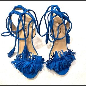 Blue Fringe Tie Up Heels